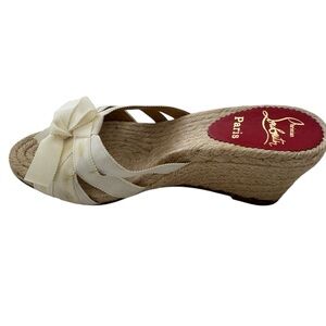 NEW Christian Louboutin Women's Tiburon Cream Wedge Espadrille  sz 38 / 7